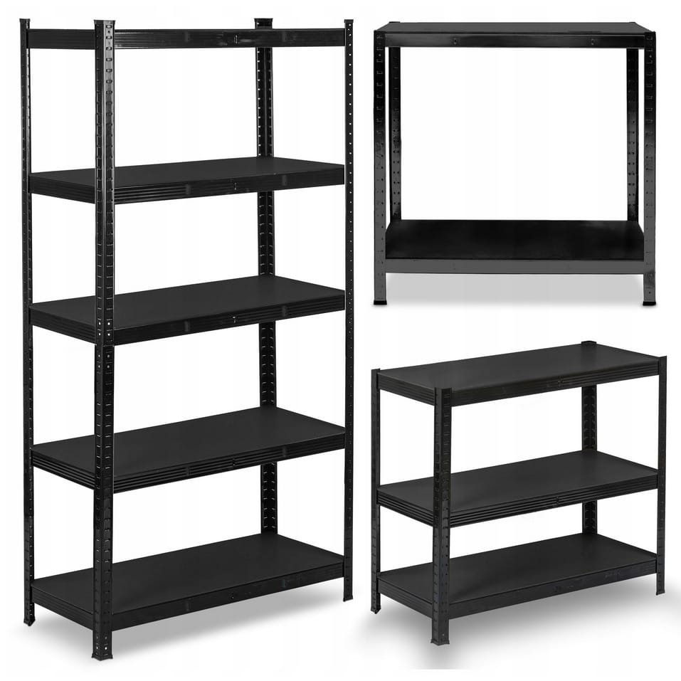 REGAŁ METALOWY MAGAZYNOWY GARAŻOWY CZARNY ALL BLACK 5 PÓŁEK 875KG 180X90X40 - obrazek 2