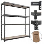 REGAŁ METALOWY MAGAZYNOWY GARAŻOWY CZARNY 4 PÓŁKI 800KG 180X180X60 PREMIUM