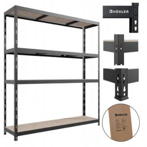 REGAŁ METALOWY MAGAZYNOWY GARAŻOWY CZARNY 4 PÓŁKI 800KG 180X180X60 PREMIUM