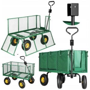 WÓZEK OGRODOWY OGRODNICZY TRANSPORTOWY TACZKI PRZYCZEPKA PLANDEKA ZIELONY 250L 500KG