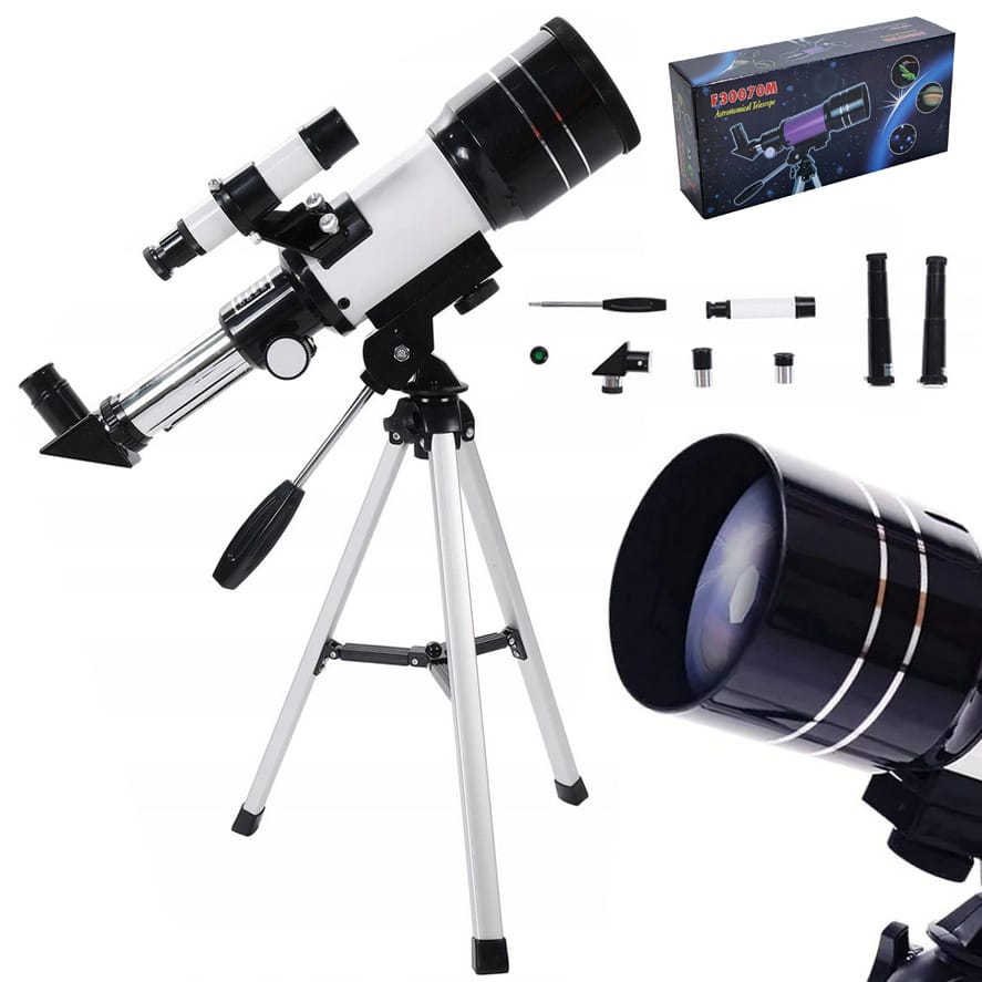 TELESKOP ASTRONOMICZNY LUNETA 70/300MM ZOOM 15X-150X STATYW AKCESORIA ZESTAW