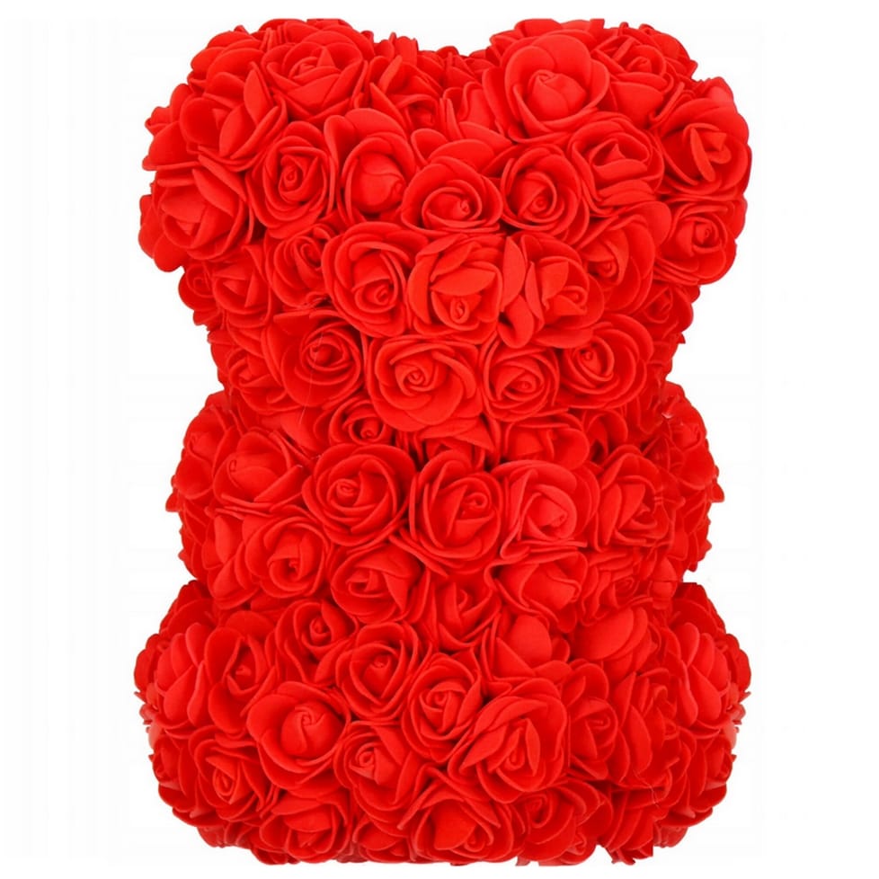 MIŚ Z RÓŻ KWIATÓW Z SERCEM LED SERCE OZDOBA PREZENT WALENTYNKI ROSE TEDDY + BOX 25CM - obrazek 3