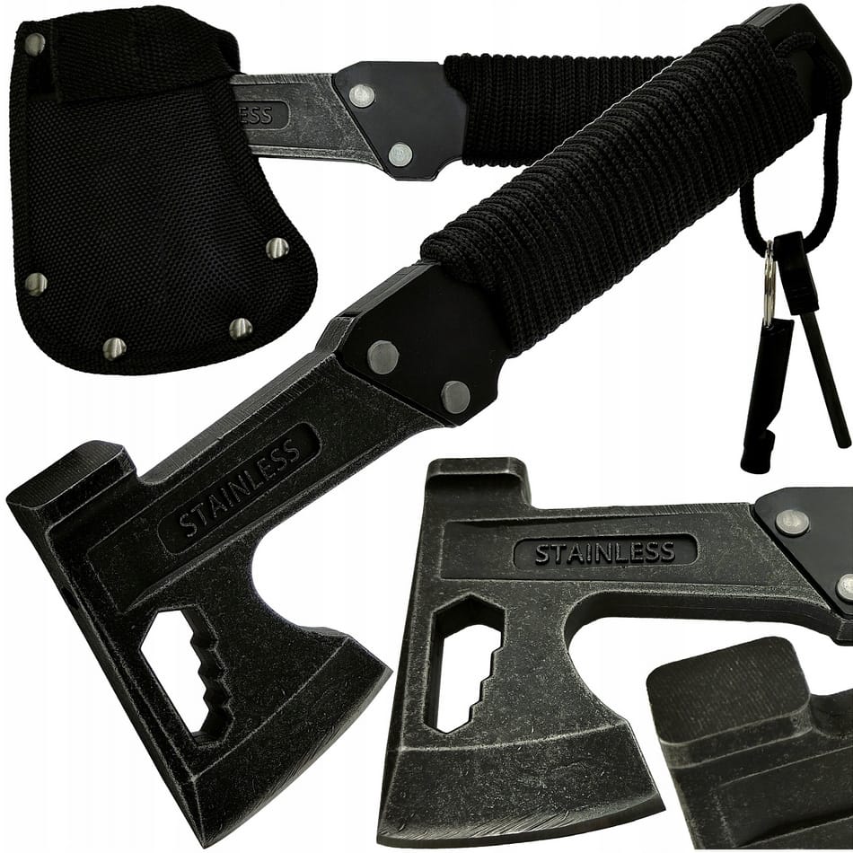 TOPOREK SIEKIERKA MŁOTEK MULTITOOL LINA KRZESIWO GWIZDEK ZESTAW SURVIVALOWY POKROWIEC