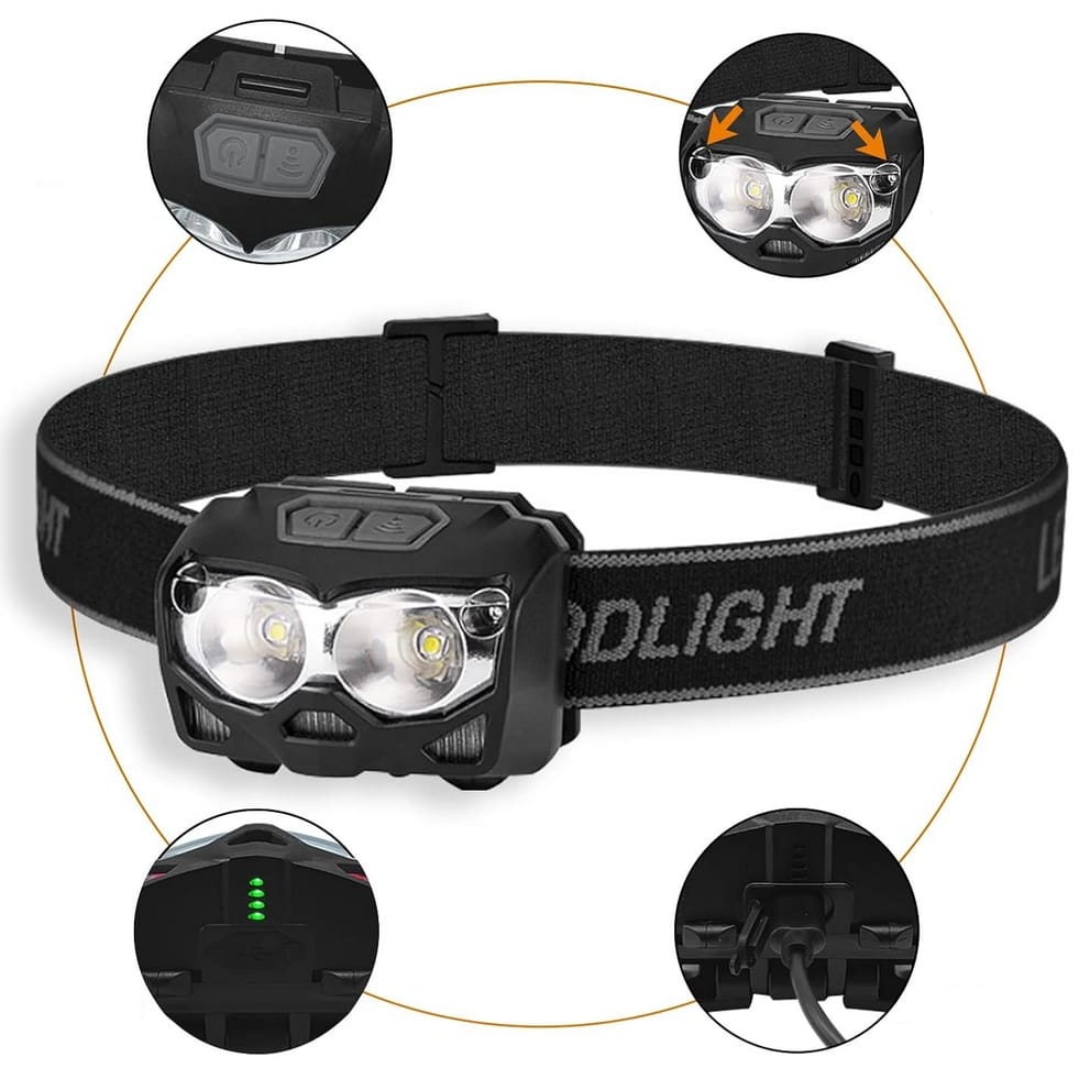 LATARKA CZOŁOWA CZOŁÓWKA LAMPKA LED XPE USB CZUJNIK RUCHU WODOODPORNA - obrazek 3