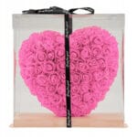 RÓŻOWE SERCE Z RÓŻ KWIATÓW OZDOBA UPOMINEK PREZENT WALENTYNKI ROSE HEART + BOX 25CM