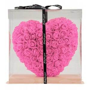 RÓŻOWE SERCE Z RÓŻ KWIATÓW OZDOBA UPOMINEK PREZENT WALENTYNKI ROSE HEART + BOX 25CM