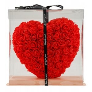 CZERWONE SERCE Z RÓŻ KWIATÓW OZDOBA UPOMINEK PREZENT WALENTYNKI ROSE HEART + BOX 25CM