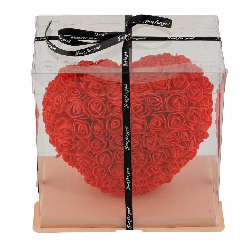 CZERWONE SERCE Z RÓŻ KWIATÓW OZDOBA UPOMINEK PREZENT WALENTYNKI ROSE HEART + BOX 25CM - obrazek 2