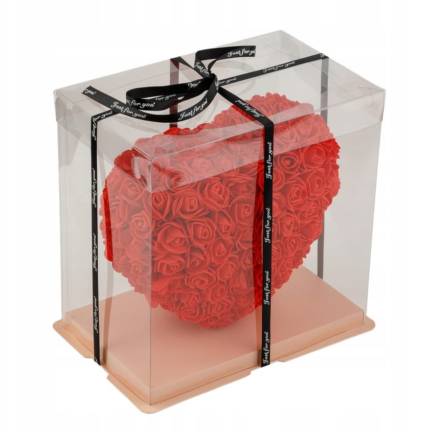 CZERWONE SERCE Z RÓŻ KWIATÓW OZDOBA UPOMINEK PREZENT WALENTYNKI ROSE HEART + BOX 25CM - obrazek 3