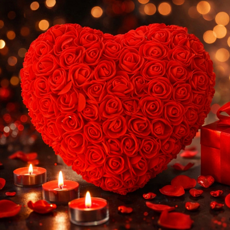 CZERWONE SERCE Z RÓŻ KWIATÓW OZDOBA UPOMINEK PREZENT WALENTYNKI ROSE HEART + BOX 25CM - obrazek 9