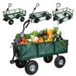 WÓZEK OGRODOWY OGRODNICZY TRANSPORTOWY TACZKI PRZYCZEPKA PLANDEKA ZIELONY 100L 400KG