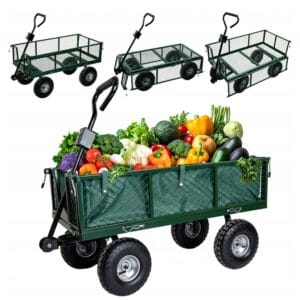 WÓZEK OGRODOWY OGRODNICZY TRANSPORTOWY TACZKI PRZYCZEPKA PLANDEKA ZIELONY 100L 400KG