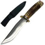 NÓŻ MYŚLIWSKI SURVIVAL FINKA POROŻE POKROWIEC 25CM