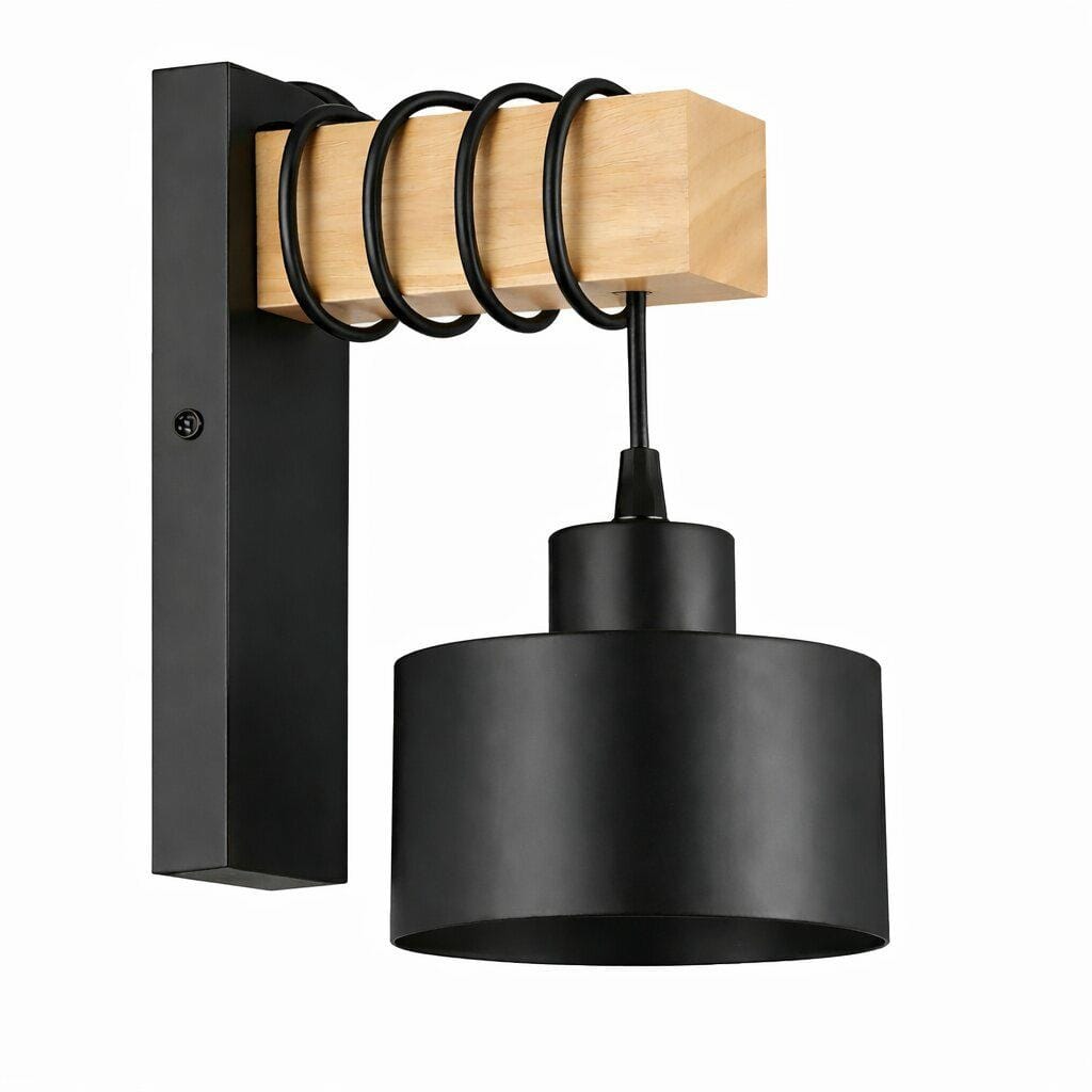 LAMPA ŚCIENNA DREWNO CZARNA
