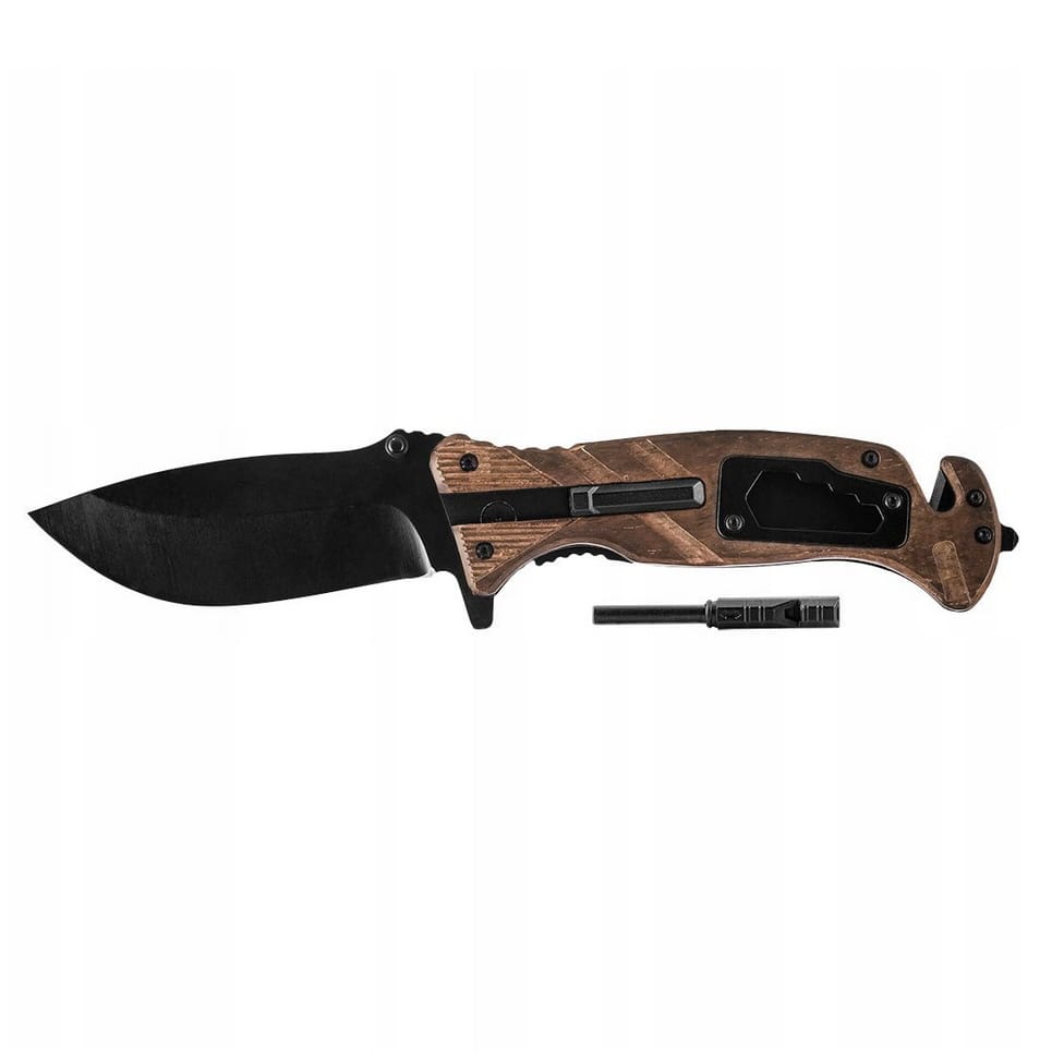 NÓŻ SKŁADANY TAKTYCZNY MYŚLIWSKI SURVIVAL GWIZDEK KRZESIWO 22CM - obrazek 2