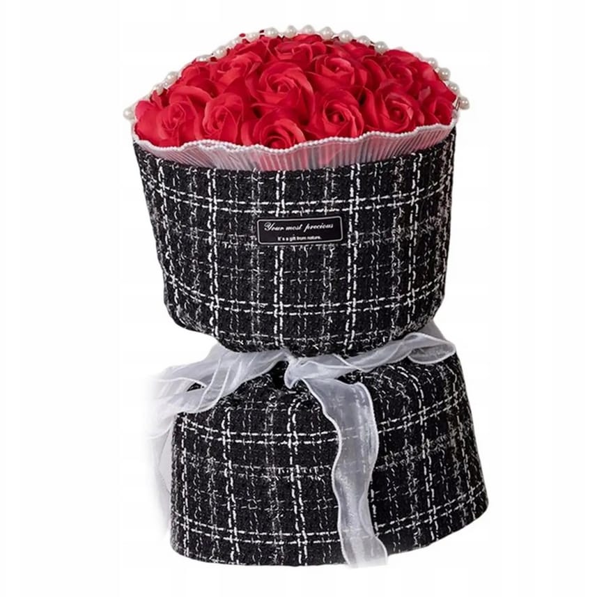RÓŻE MYDLANE BUKIET OZDOBA PREZENT NA WALENTYNKI DZIEŃ KOBIET FLOWERBOX 30CM - obrazek 2
