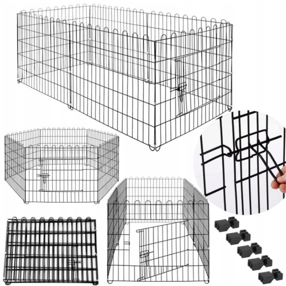 KOJEC KLATKA ZAGRODA MODUŁOWA DLA ZWIERZĄT PSA KOTA CZARNA 6 PANELI X88CM