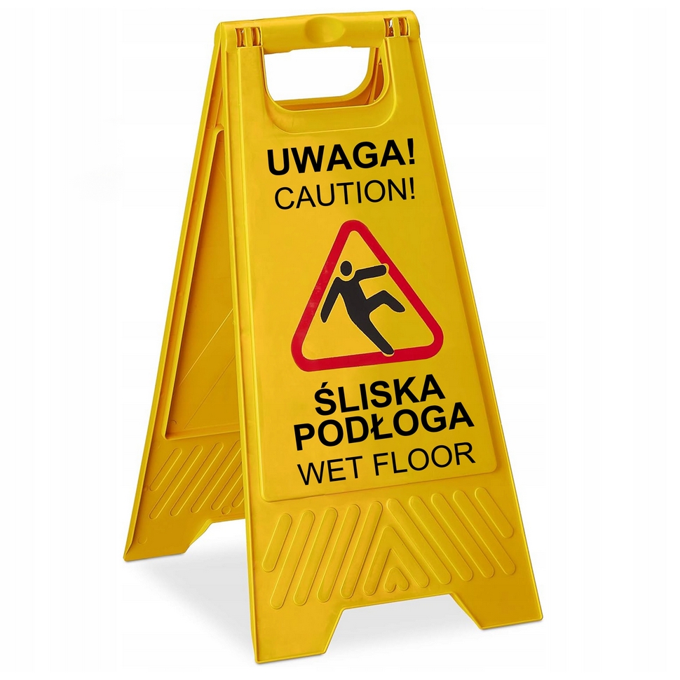TABLICA OSTRZEGAWCZA DWUSTRONNA ŻÓŁTA POTYKACZ UWAGA ŚLISKA PODŁOGA - obrazek 5
