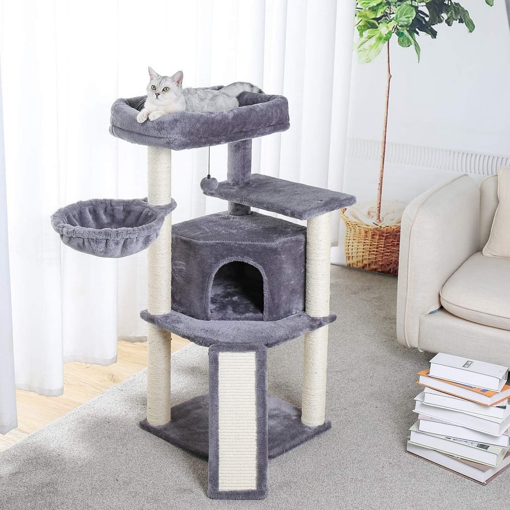 DRAPAK DLA KOTA WIEŻA DRZEWKO LEGOWISKO DOMEK Z ZABAWKAMI 4 POZIOMY 106CM - obrazek 2