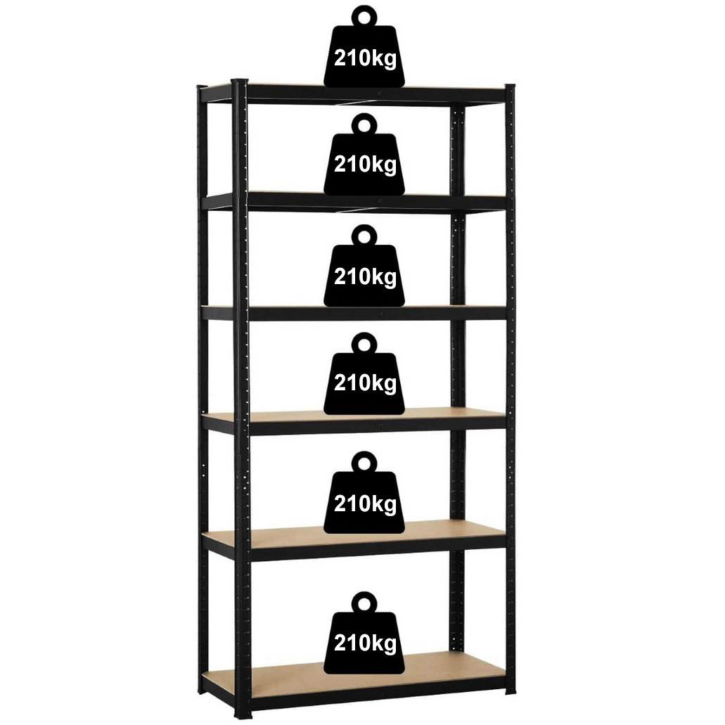REGAŁ METALOWY MAGAZYNOWY GARAŻOWY CZARNY 6 PÓŁEK 1260KG 222X90X40 - obrazek 7