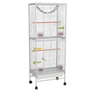 KLATKA DLA PTAKÓW PAPUG NA PTAKI WOLIERA METALOWA BIAŁA AKCESORIA KÓŁKA ZESTAW 128CM
