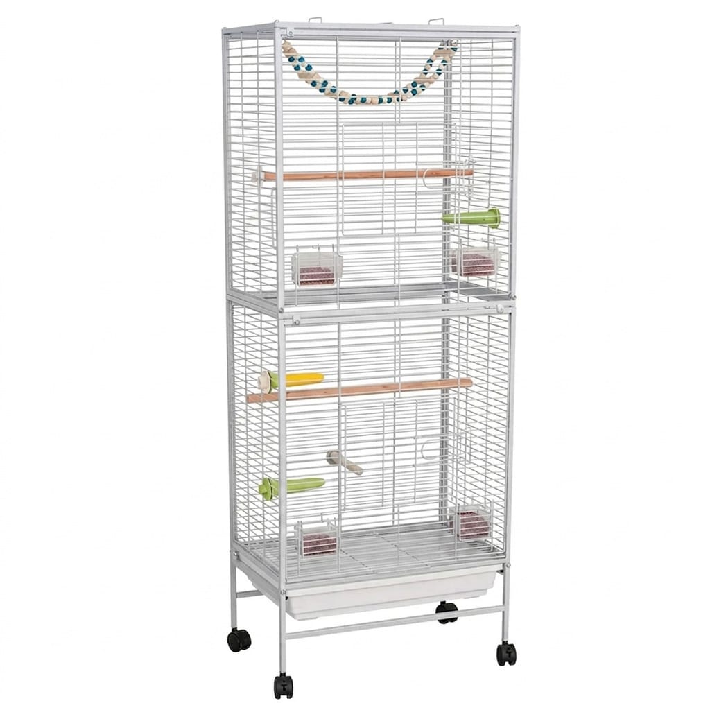 KLATKA DLA PTAKÓW PAPUG NA PTAKI WOLIERA METALOWA BIAŁA AKCESORIA KÓŁKA ZESTAW 128CM