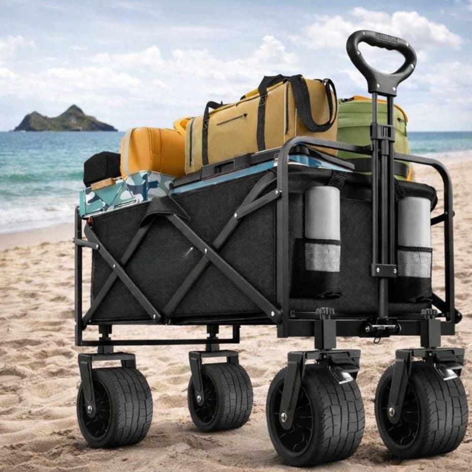 WÓZEK TRANSPORTOWY PLAŻOWY WĘDKARSKI SKŁADANY NA KÓŁKACH ZAKUPY RYBY 120L - obrazek 7
