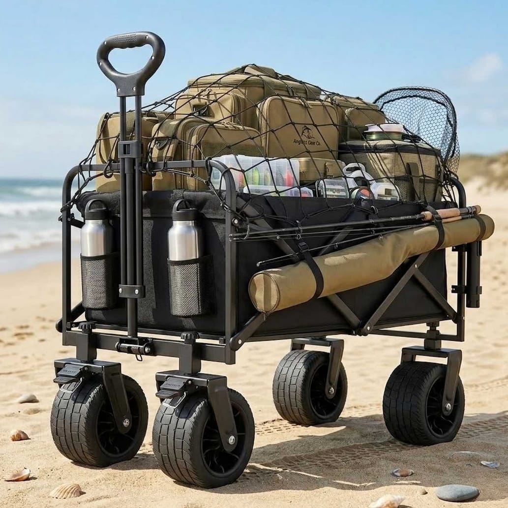 WÓZEK TRANSPORTOWY PLAŻOWY WĘDKARSKI SKŁADANY NA KÓŁKACH ZAKUPY RYBY 120L - obrazek 2