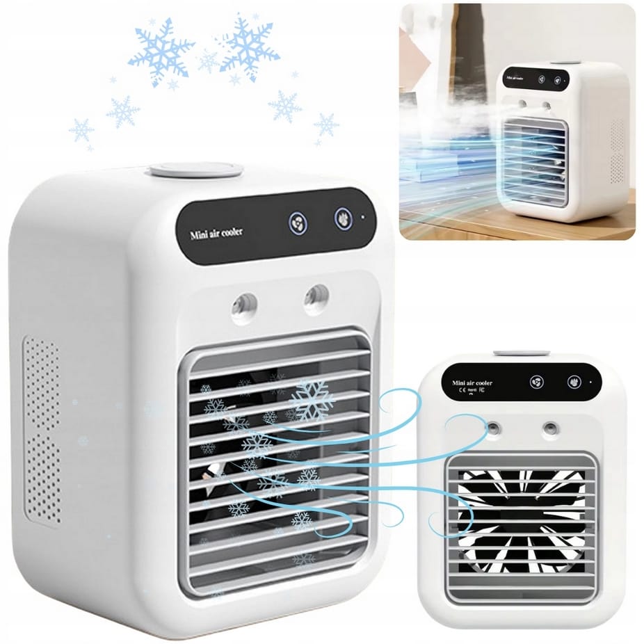 KLIMATYZATOR NA WODĘ MINI AIR COOLER WENTYLATOR NAWILŻACZ MOBILNY 3W1