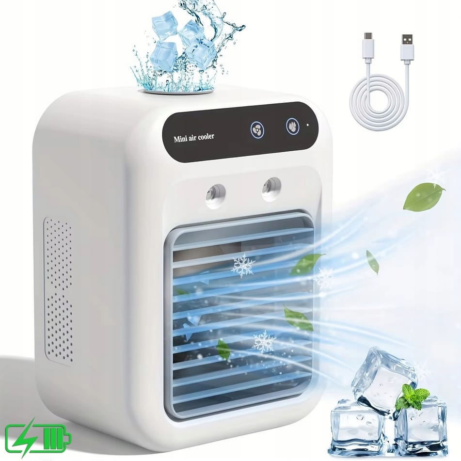 KLIMATYZATOR NA WODĘ MINI AIR COOLER WENTYLATOR NAWILŻACZ MOBILNY 3W1 - obrazek 3