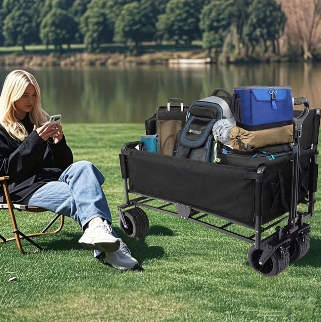 WÓZEK TRANSPORTOWY PLAŻOWY WĘDKARSKI SKŁADANY NA KÓŁKACH ZAKUPY RYBY 120L - obrazek 6