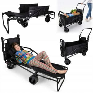 WÓZEK TRANSPORTOWY LEŻAK PLAŻOWY SKŁADANY WĘDKARSKI NA KÓŁKACH ZAKUPY 2W1 180L