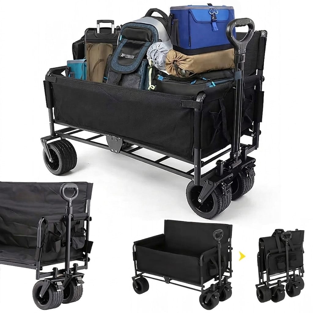 WÓZEK TRANSPORTOWY PLAŻOWY WĘDKARSKI SKŁADANY NA KÓŁKACH ZAKUPY RYBY 120L