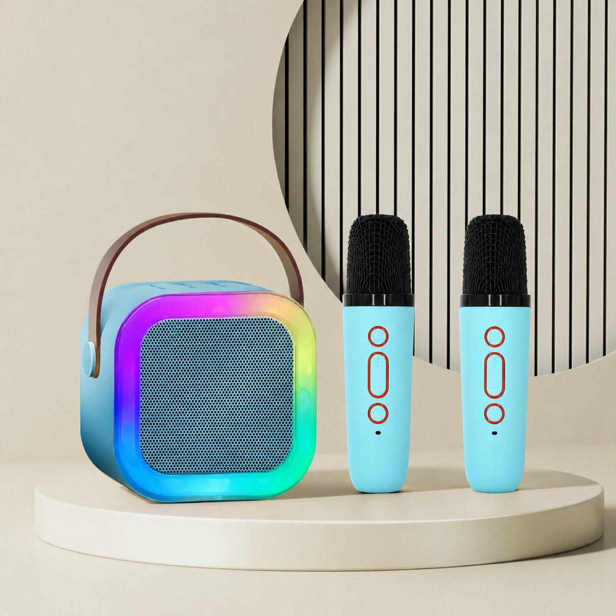 ZESTAW KARAOKE BLUETOOTH GŁOŚNIK + 2x MIKROFON NIEBIESKI - obrazek 2