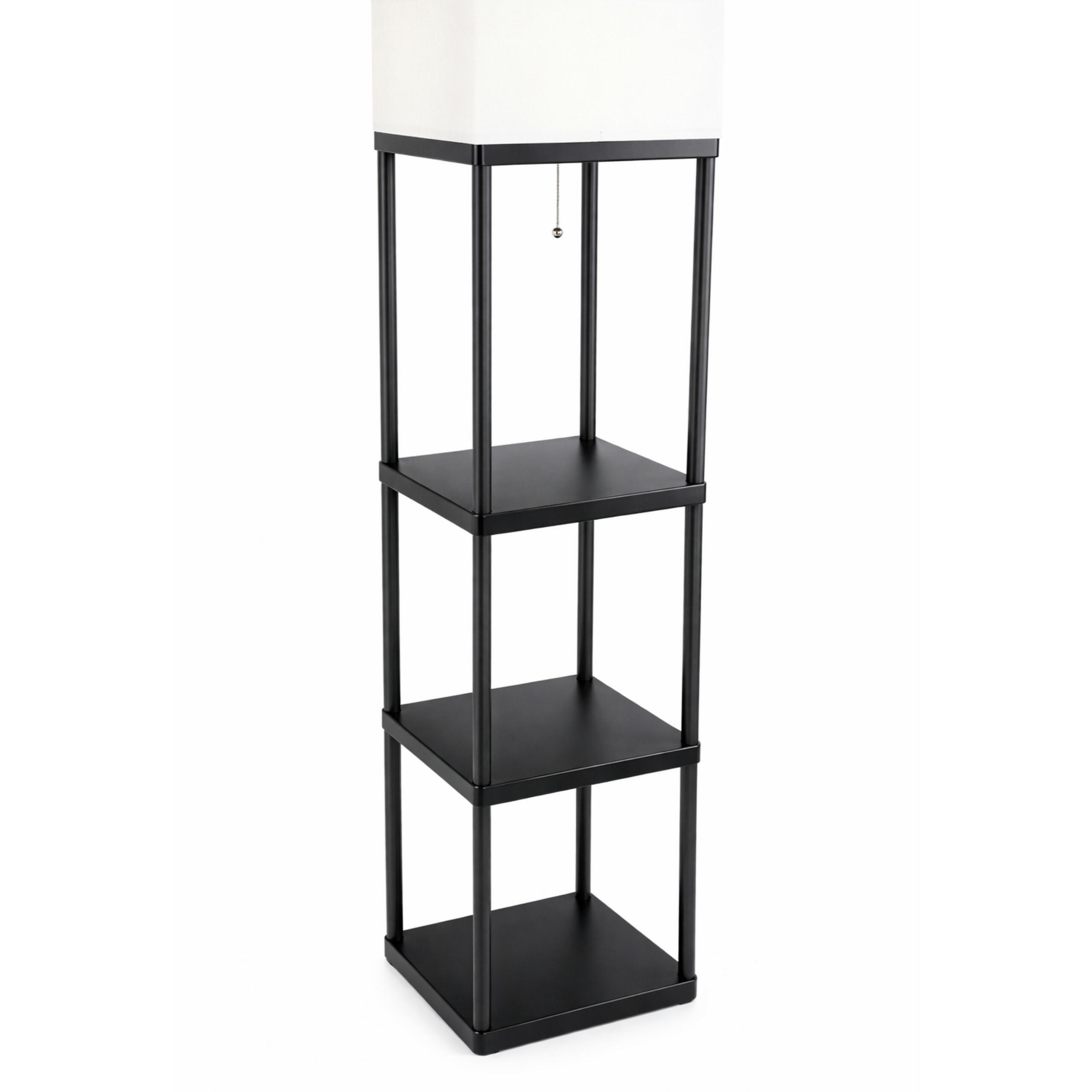 STOJĄCA LAMPA PODŁOGOWA Z PÓŁKAMI CZARNA E27 160CM - obrazek 2