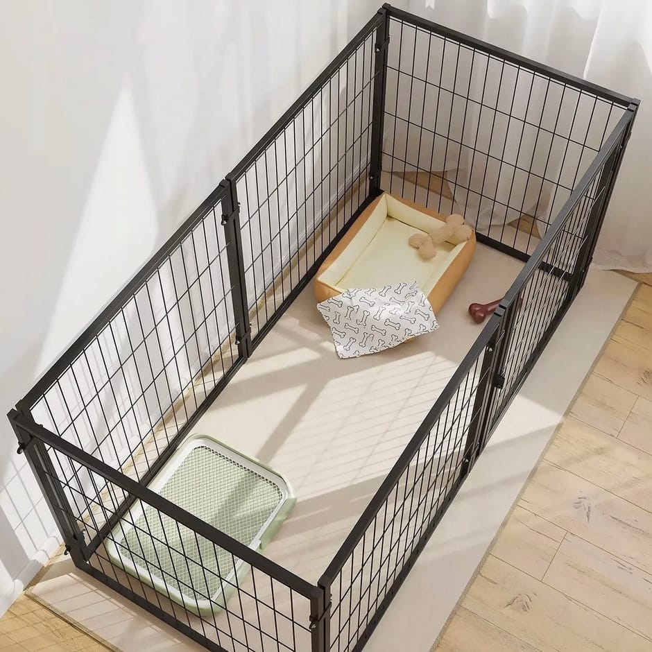 KOJEC KLATKA ZAGRODA Z NAKRYCIEM MODUŁOWA DLA ZWIERZĄT PSA KOTA CZARNA 6 PANELI X 70X60CM - obrazek 2