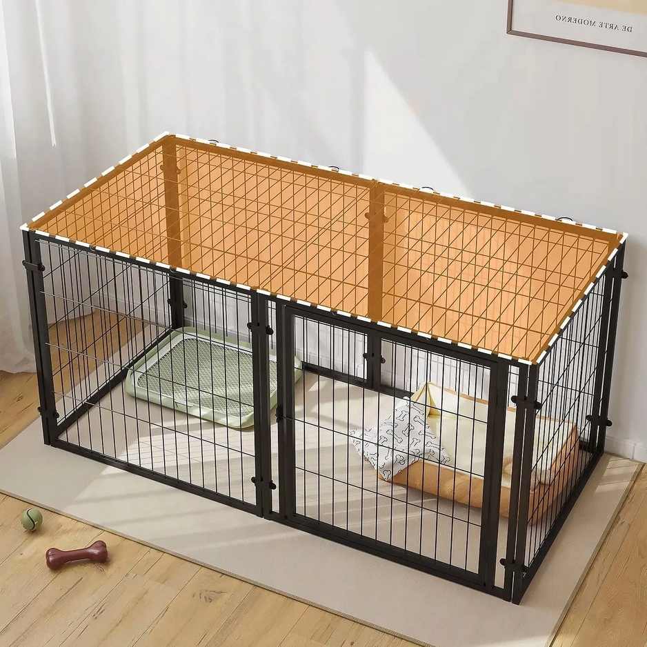 KOJEC KLATKA ZAGRODA Z NAKRYCIEM MODUŁOWA DLA ZWIERZĄT PSA KOTA CZARNA 6 PANELI X 70X60CM - obrazek 3