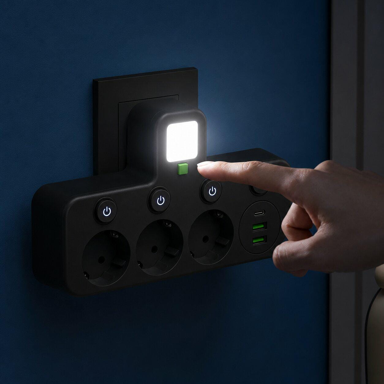 LISTWA ZASILAJĄCA 3X230V ROZDZIELACZ 3XUSB + LAMPKA - obrazek 4