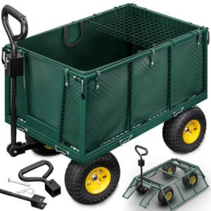 WÓZEK OGRODOWY OGRODNICZY TRANSPORTOWY TACZKI PRZYCZEPKA PLANDEKA ZIELONY 250L 550KG