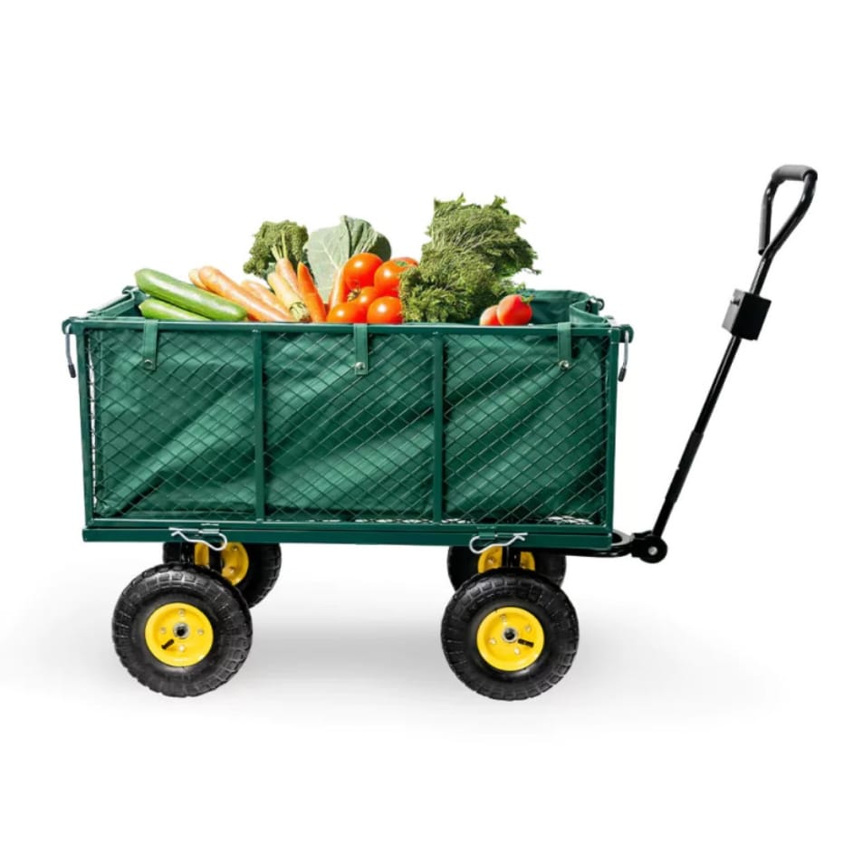 WÓZEK OGRODOWY OGRODNICZY TRANSPORTOWY TACZKI PRZYCZEPKA PLANDEKA ZIELONY 250L 550KG - obrazek 9