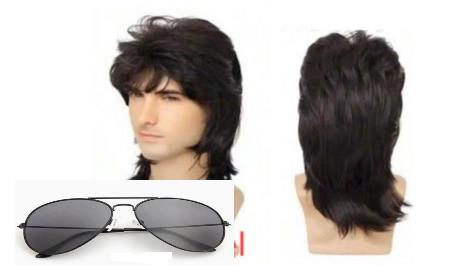 PERUKA MĘSKA CZARNA DISCO RETRO + OKULARY
