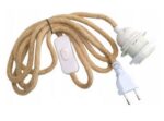 KABEL 2M W OPLOCIE JUTOWYM Z WTYCZKĄ I PRZEŁĄCZNIKIEM BIAŁY